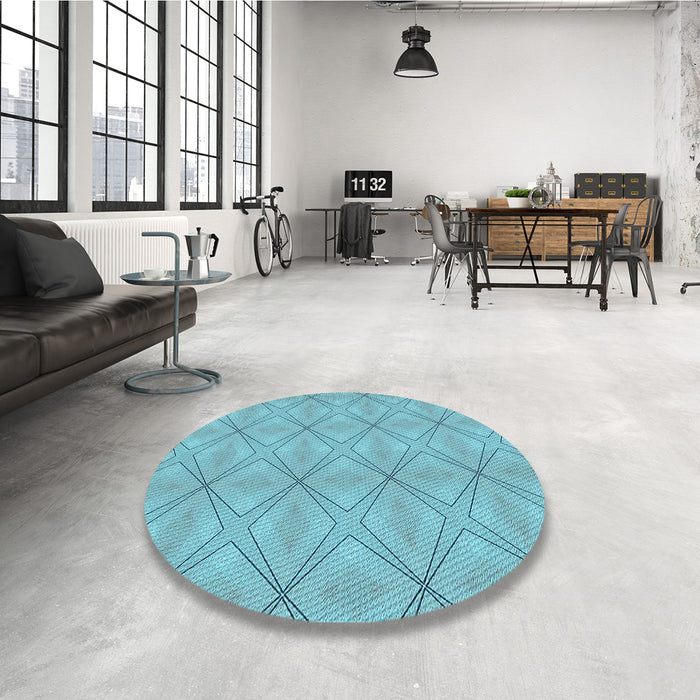 Round Patterned Blue Ivy Blue Rug in a Office, pat1523lblu