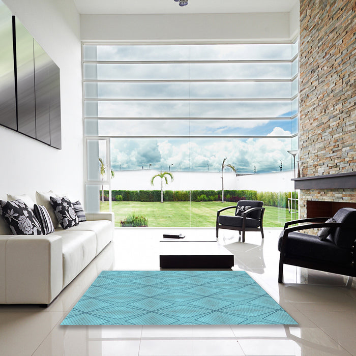 Square Patterned Blue Ivy Blue Rug in a Living Room, pat1523lblu