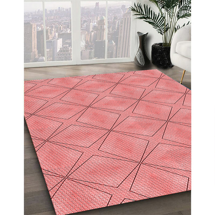 Patterned Light Coral Pink Rug in Family Room, pat1523rd