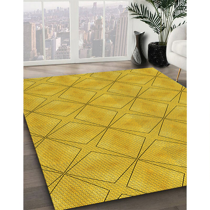 Patterned Gold Yellow Rug in Family Room, pat1523yw