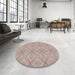 Round Machine Washable Transitional Dark Almond Brown Rug in a Office, wshpat1523