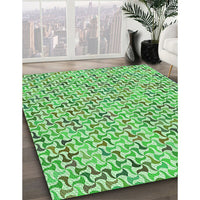 Patterned Dark Lime Green Rug, pat1524grn