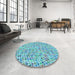 Round Patterned Blue Ivy Blue Rug in a Office, pat1524lblu