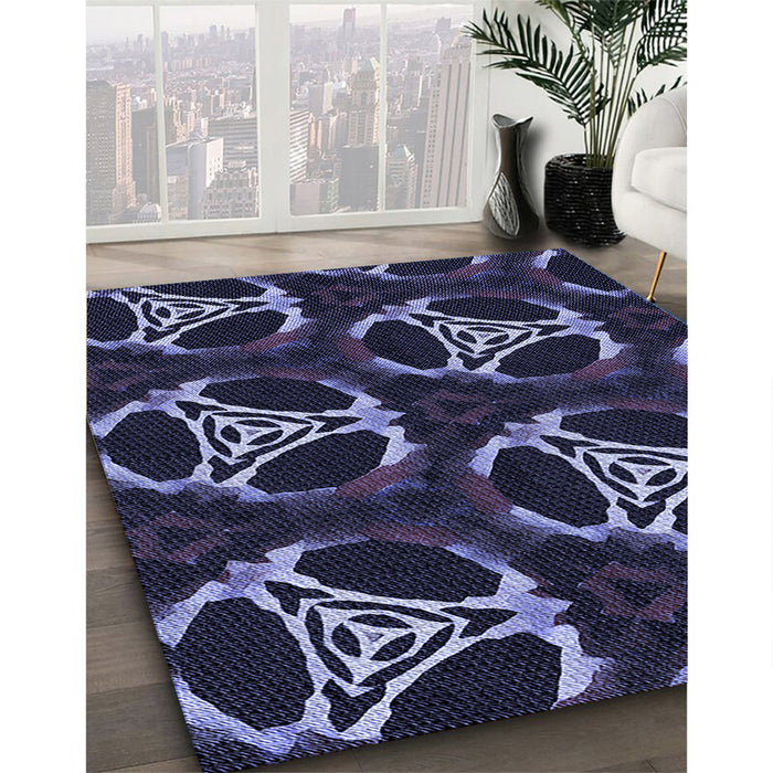 Patterned Night Blue Rug in Family Room, pat1526blu