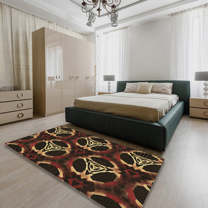 Patterned Light Brown Rug in a Bedroom, pat1526brn