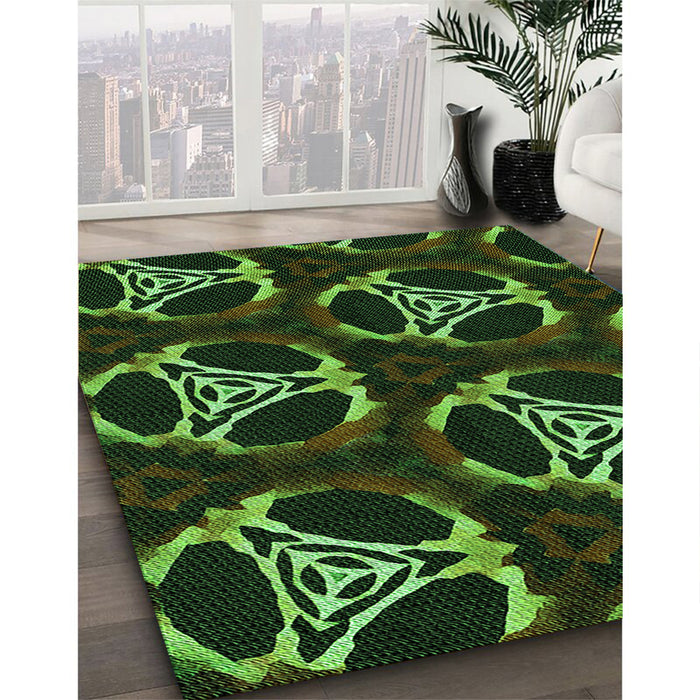 Patterned Dark Lime Green Rug in Family Room, pat1526grn