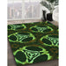 Patterned Dark Lime Green Rug in Family Room, pat1526grn