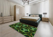 Patterned Dark Lime Green Rug in a Bedroom, pat1526grn
