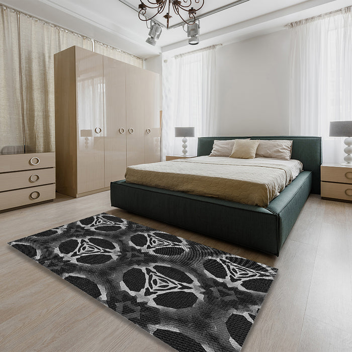 Patterned Midnight Gray Rug in a Bedroom, pat1526gry