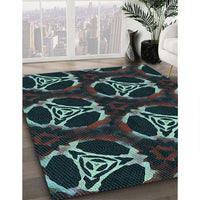 Patterned Aquamarine Stone Green Rug, pat1526lblu