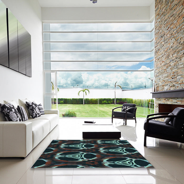 Square Patterned Aquamarine Stone Green Rug in a Living Room, pat1526lblu
