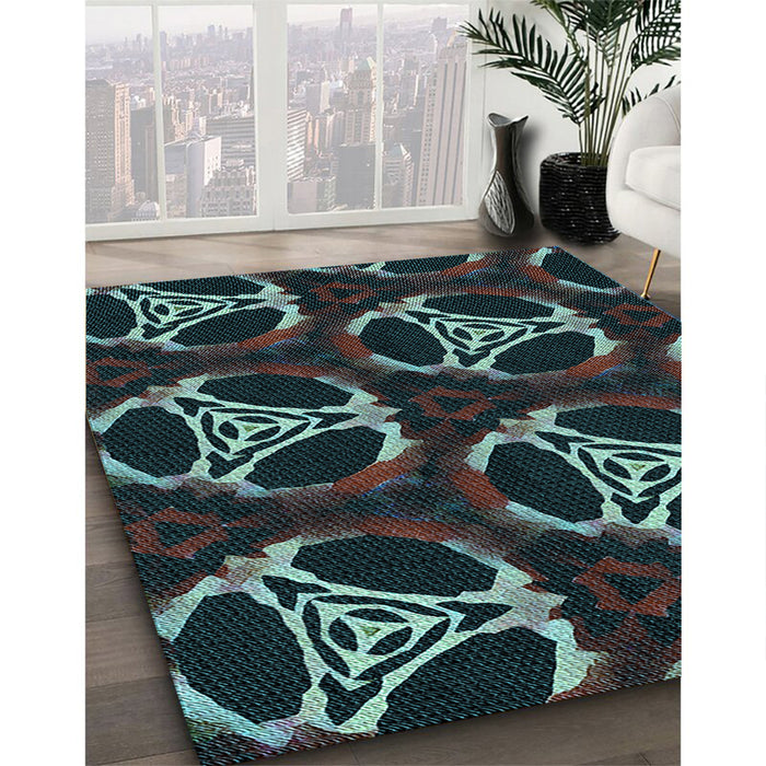 Patterned Aquamarine Stone Green Rug in Family Room, pat1526lblu