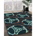 Patterned Aquamarine Stone Green Rug in Family Room, pat1526lblu