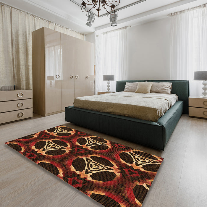 Patterned Red Rug in a Bedroom, pat1526org