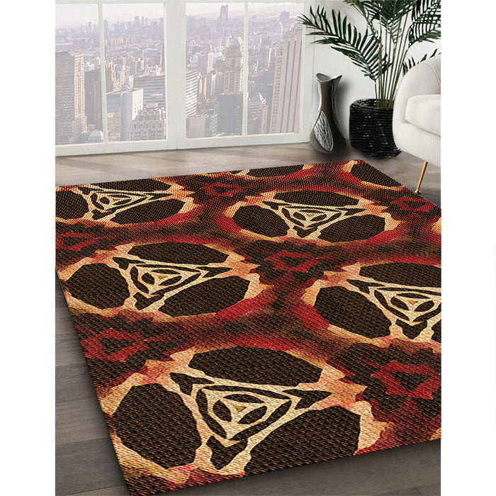 Patterned Red Rug in Family Room, pat1526org