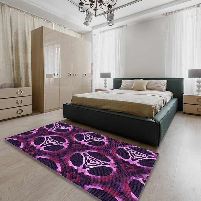 Patterned Orchid Purple Rug in a Bedroom, pat1526pur