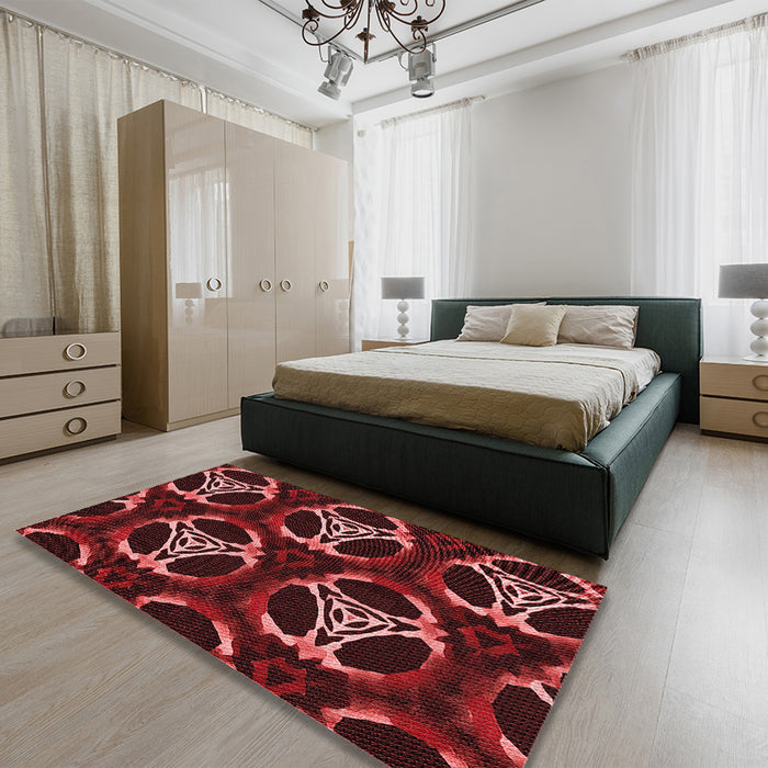 Patterned Maroon Red Rug in a Bedroom, pat1526rd