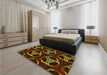 Patterned Red Rug in a Bedroom, pat1526yw