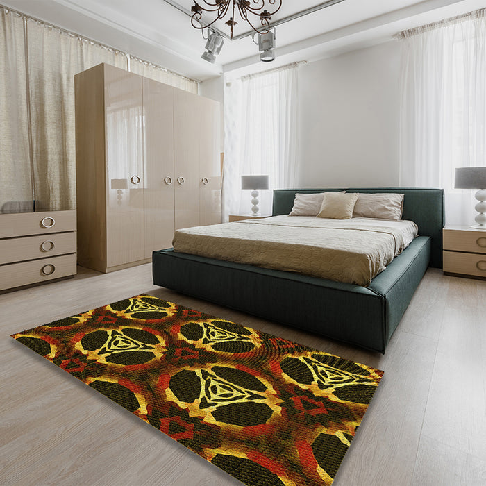 Patterned Red Rug in a Bedroom, pat1526yw