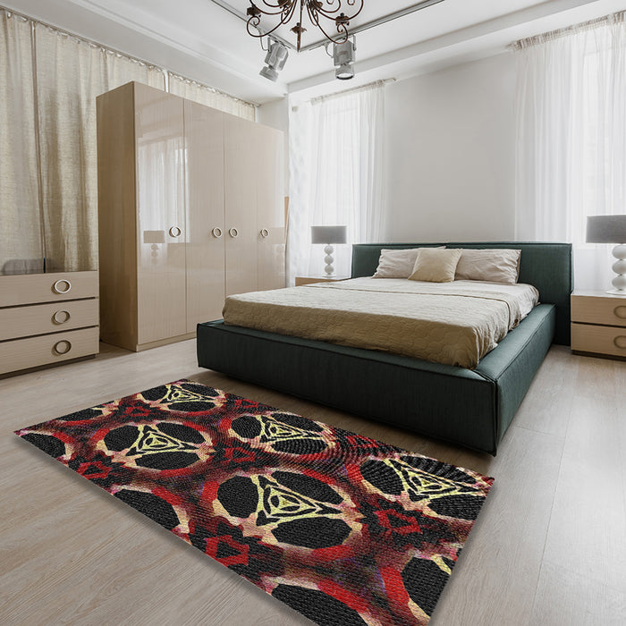 Patterned Brown Novelty Rug in a Bedroom, pat1526