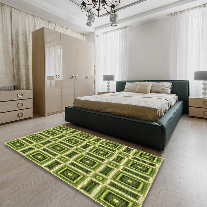 Patterned Green Rug in a Bedroom, pat1527brn