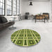 Round Patterned Green Rug in a Office, pat1527brn