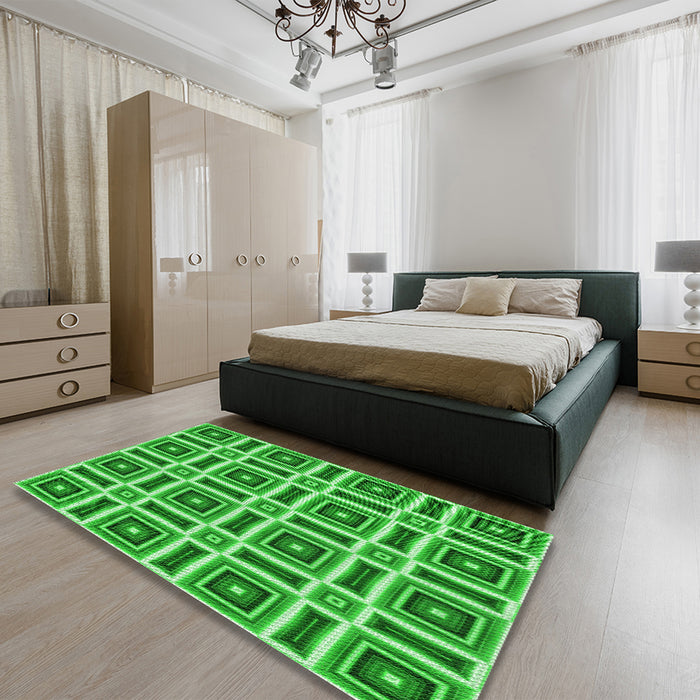 Patterned Neon Green Rug in a Bedroom, pat1527grn
