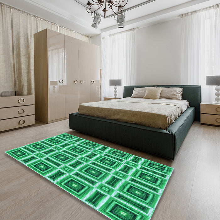 Patterned Lime Mint Green Rug in a Bedroom, pat1527lblu