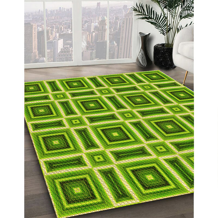 Patterned Green Rug in Family Room, pat1527yw