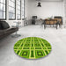 Round Patterned Green Rug in a Office, pat1527yw