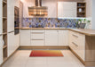 Patterned Neon Red Rug in a Kitchen, pat1528brn