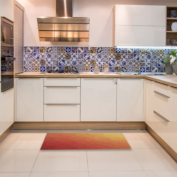Patterned Neon Red Rug in a Kitchen, pat1528brn