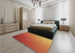 Patterned Neon Red Rug in a Bedroom, pat1528brn