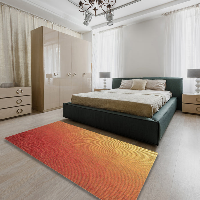 Patterned Neon Red Rug in a Bedroom, pat1528brn