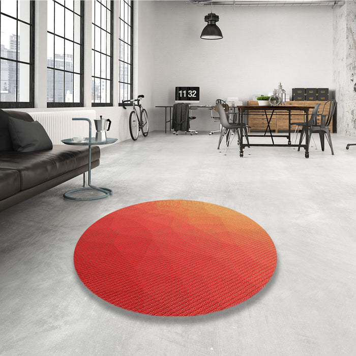 Round Patterned Neon Orange Rug in a Office, pat1528org