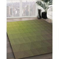 Patterned Dark Yellow Green Rug, pat1529brn