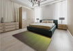 Patterned Dark Yellow Green Rug in a Bedroom, pat1529brn