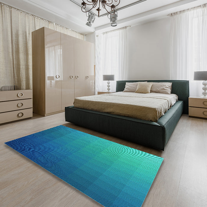 Patterned Dark Turquoise Green Rug in a Bedroom, pat1529lblu