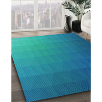 Patterned Dark Turquoise Green Rug, pat1529lblu