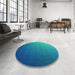 Round Patterned Dark Turquoise Green Rug in a Office, pat1529lblu