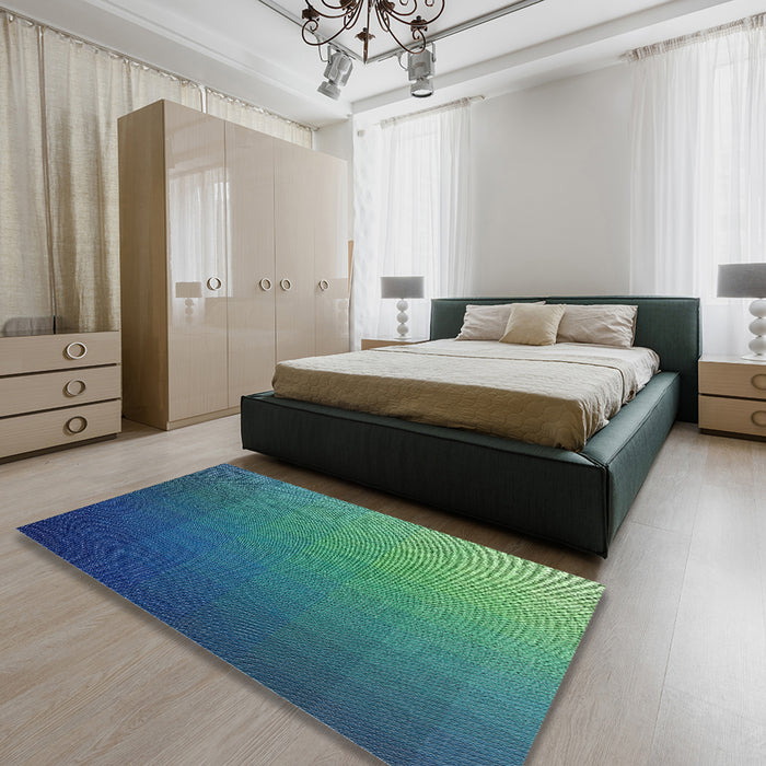 Patterned Blue Novelty Rug in a Bedroom, pat1529