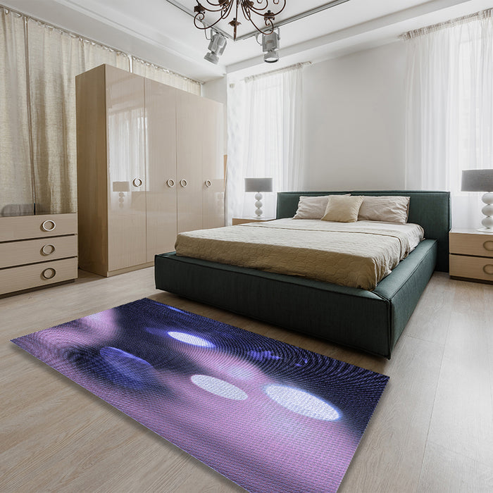 Round Machine Washable Transitional Medium Purple Rug in a Office, wshpat153blu