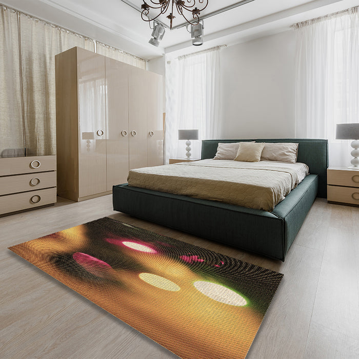 Round Machine Washable Transitional Night Red Rug in a Office, wshpat153brn