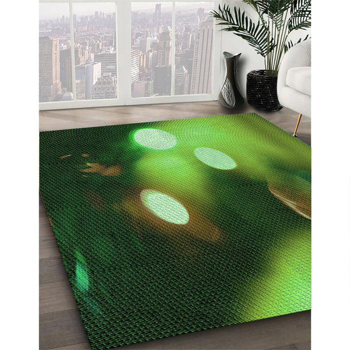 Patterned Dark Forest Green Rug in Family Room, pat153grn