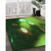 Patterned Dark Forest Green Rug in Family Room, pat153grn
