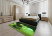 Patterned Dark Forest Green Rug in a Bedroom, pat153grn