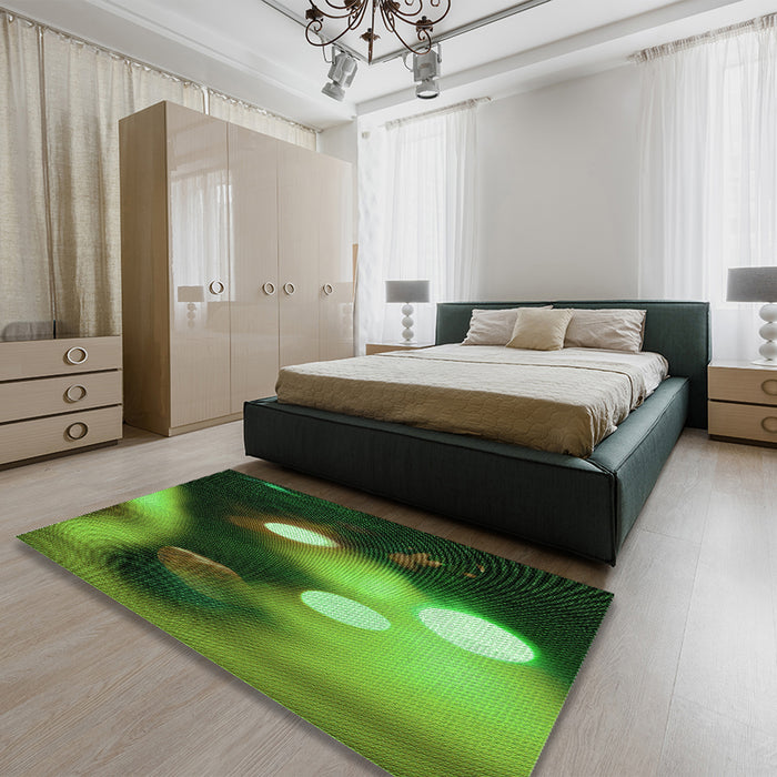 Patterned Dark Forest Green Rug in a Bedroom, pat153grn