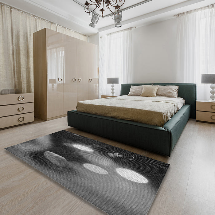 Patterned Charcoal Black Rug in a Bedroom, pat153gry