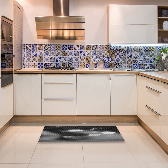 Patterned Charcoal Black Rug in a Kitchen, pat153gry