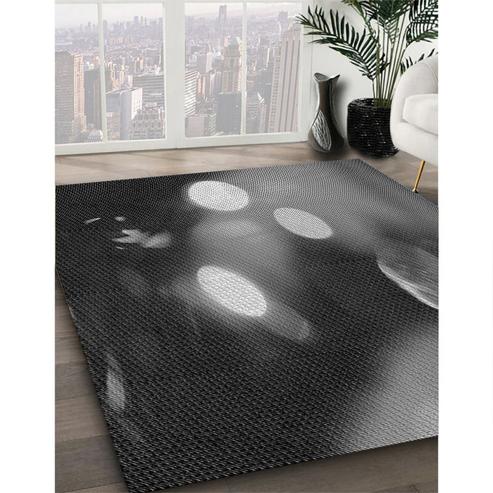Patterned Charcoal Black Rug in Family Room, pat153gry